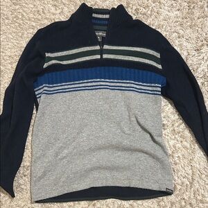 Men's Navy and Gray Striped Sweater (Small)